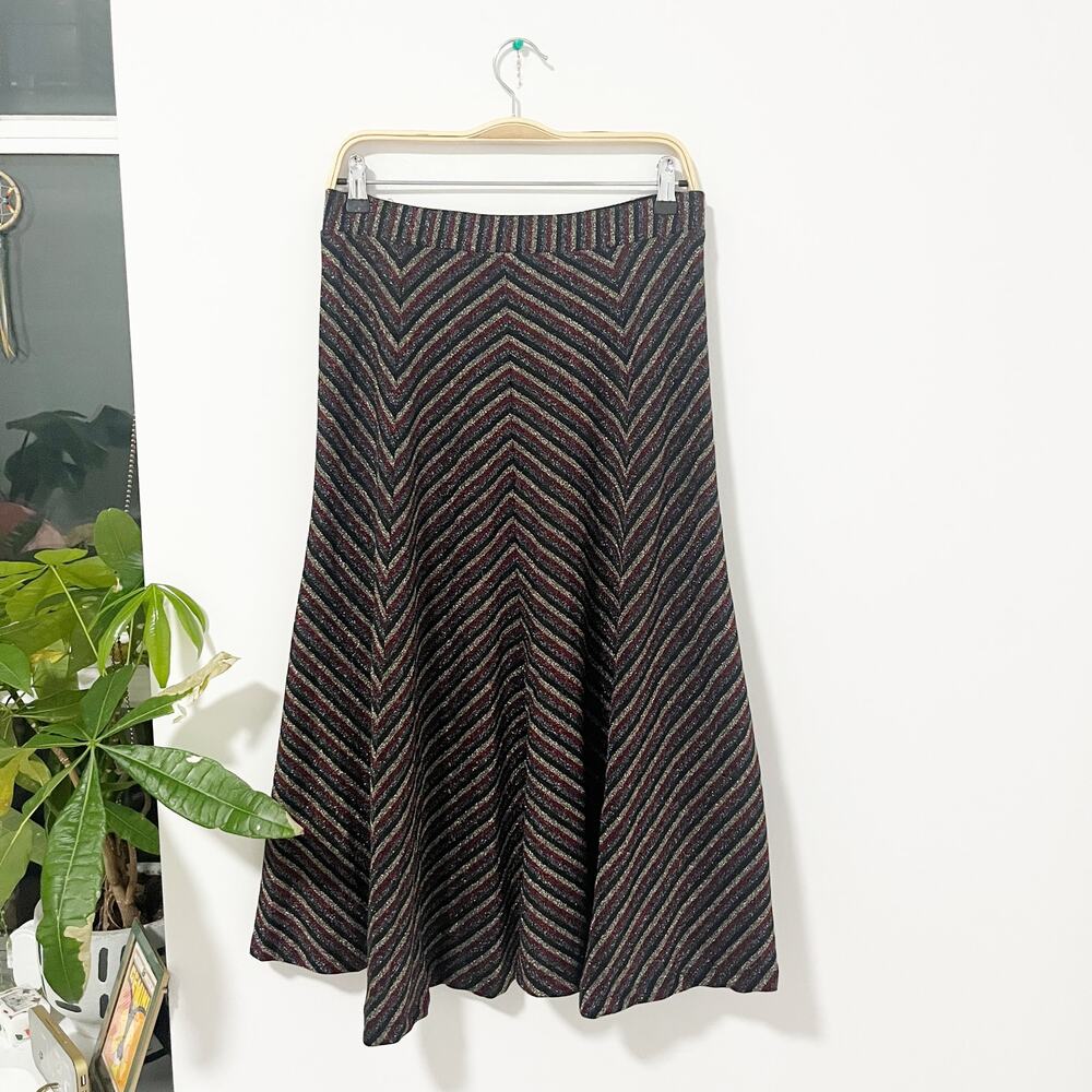 Anthropologie Maeve Metallic Glitter Stripe Midi Skirt Size Medium